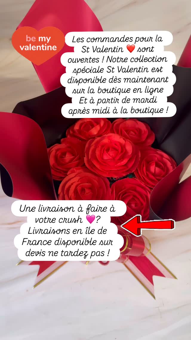 Notre collection St Valentin 💘 2026 est là !
Les commandes sont ouvertes sur angiescupcakes77.com sur la boutique en ligne , et à partir de mardi prochain en boutique !
Les entreprises n’hésitez pas à nous contacter pour vos événements 🌹
Sablés cœurs, cupcakes roses rouges individuels, mini bouquets de 3 roses classiques, et bouquets de roses rouges classiques ou deluxes plusieurs tailles ! 🌹
Une déclaration à faire ? Une livraison anonyme à votre crush ? ❤️🌹 Livraisons disponibles en île de France sur devis: nous contacter !
Pour les retardataires nous en aurons en boutique directement sans réservation à partir du 12 février !
❤️❤️❤️❤️❤️❤️❤️❤️❤️❤️❤️❤️❤️❤️❤️❤️❤️
#angiescupcakes77 #stvalentin #cadeaustvalentin❤️❤️ #rosesrouges #bouquetderoses @lagnycommerces