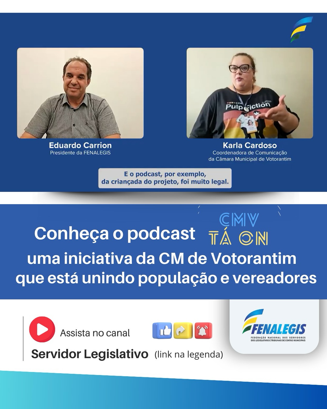 Conheça o CMV Tá ON - o podcast que está transformando a comunicação entre a Câmara de Votorantim e os munícipes!
Esse episódio do “É pra você está” muito bacana!
A Coordenadora de Comunicação da Câmara Municipal de Votorantim, Karla Cardoso, é a nossa convidada e compartilhou conosco como nasceu a ideia de criar o podcast “CMV Tá On” e como a partir dele, nasceram outras iniciativas de comunicação.
Segundo a Karla, o podcast tem sido uma forma de aproximar os munícipes da Câmara e mostrar o real trabalho feito pelos vereadores.
E para você que têm vontade de criar um projeto similar, nossa convidada deu dicas de como é possível alinhar expectativas e superar restrições institucionais que podem surgir pelo caminho.
Colocamos o link direto pro vídeo nos stories!
.
.
#servidorpúblicomunicipal #legislativomunicipal #fenalegis #votorantim #votorantimeregião #servidorpublico #comunicacaosocial