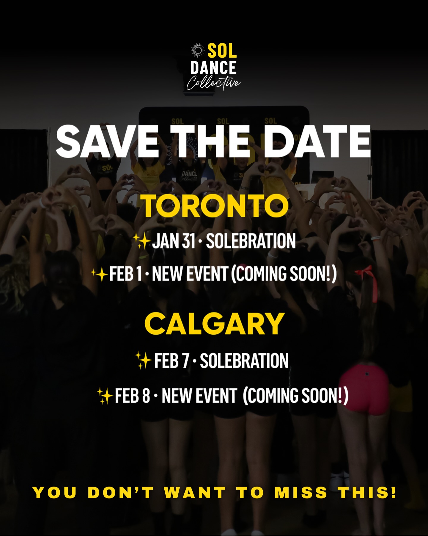 SOLEBRATION is BACK! 🎉❄️
Save the date ⚡️ SOL 2026 starts here.
Toronto. Calgary.
And something brand new… 👀✨
Mark your calendars! Big reveal next week☀️