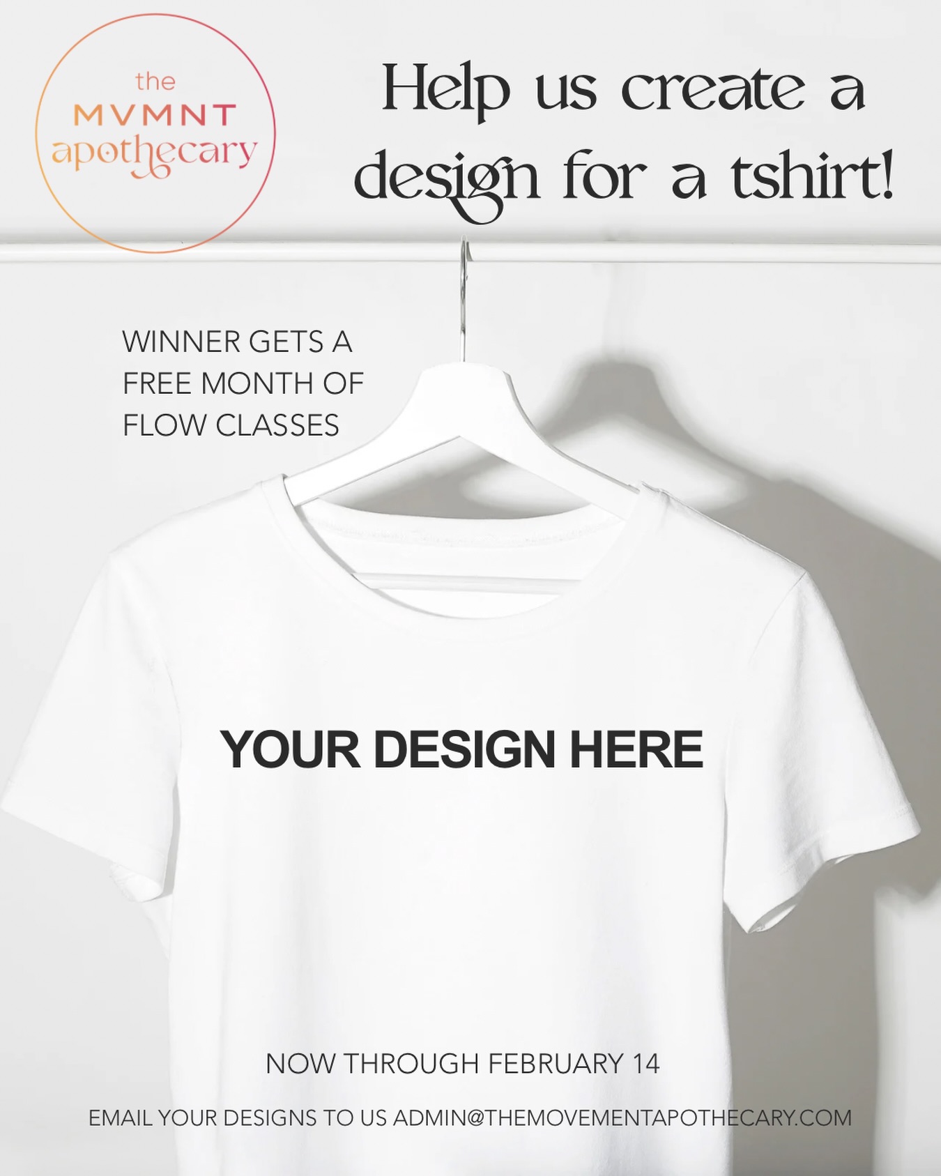 ✨Got any fun design ideas?✨
Shoot them our way!
Now through February 14th to join in our design challenge.
Email us your design by February 14th to be entered! Winner gets a free month of Flow classes at The Movement Apothecary.
Shoot us a DM if you have any questions!
#designfortcollins #fortcollins #pilates #jointhemovment #yoga