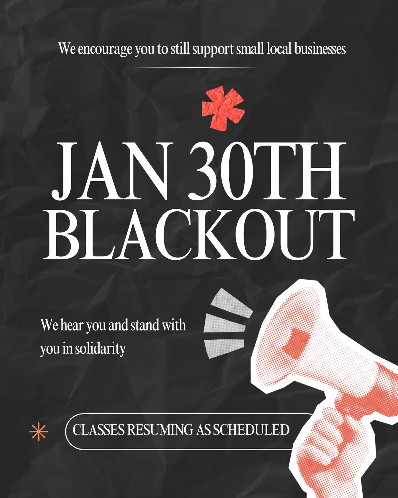 Tomorrow is a Black Out Day — a day of striking against ICE and the harm this institution continues to cause. We stand in deep solidarity with the call for justice, accountability, and dignity for all people.
While we already had community members signed up for classes prior to learning of the strike, we still want to show our support in a meaningful way. To do so, we’re offering our scheduled yoga classes for free, creating space for community care, connection, and collective grounding.
✨ Friday 4:30pm — Happy Hour Yoga — FREE
✨ Saturday 9:00am — Community Yoga — FREE
We also want to encourage our community to continue supporting small, local businesses — especially those that encourage inclusivity, and community. Showing up locally is one powerful way we sustain one another during times like these.
Come as you are. All are welcome.
Together, we keep choosing care over fear. 🤍🖤
#BlackOutDay #Solidarity #CommunityCare #SupportLocal #CommunityYoga