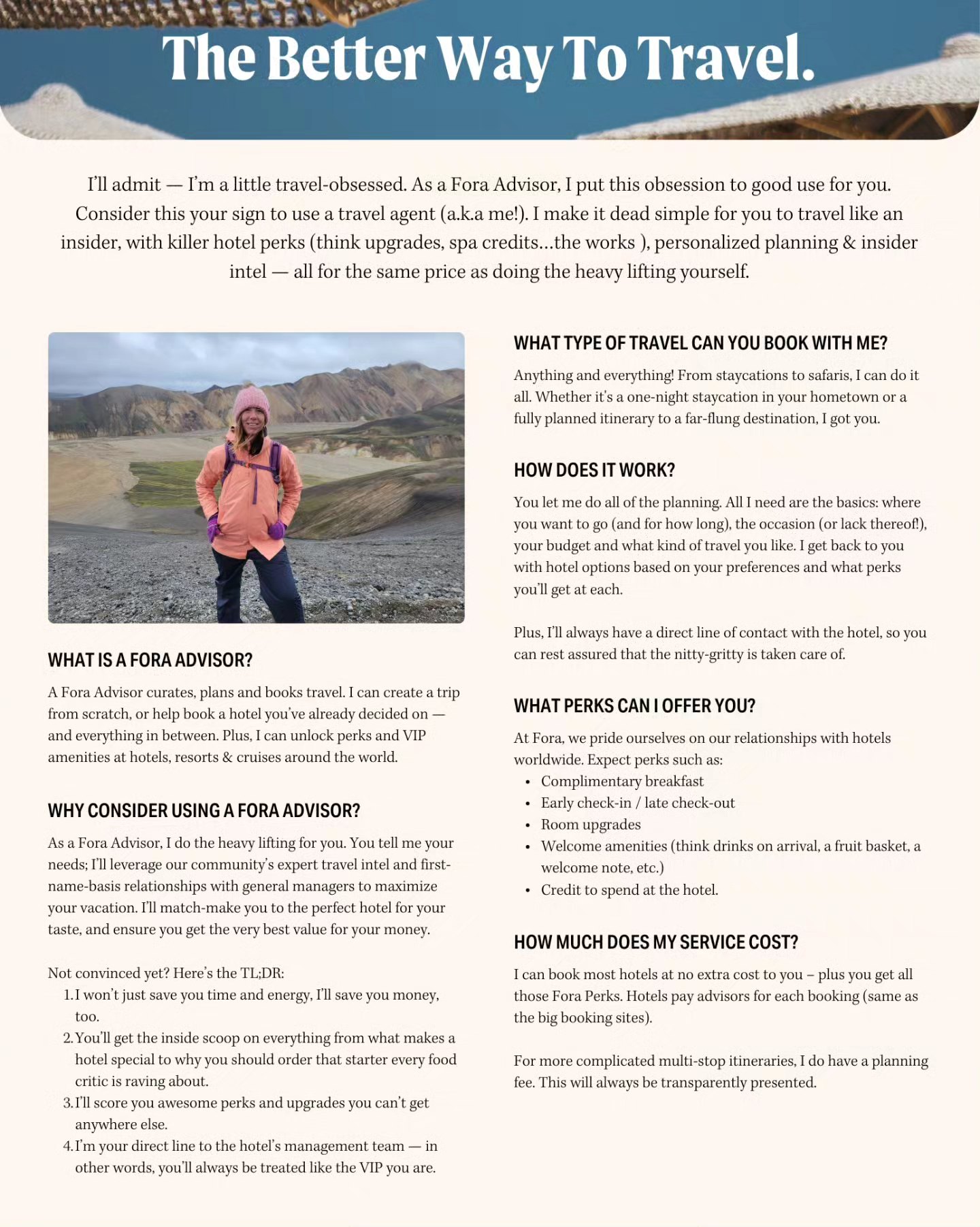 It's time to share that I have joined @hellofora as a travel advisor! Book your next trip with me for access to amazing perks and upgrades. The best part? It's free!! ๐
What are some of the benefits of booking with a travel advisor?
Get the VIP Treatment on your next trip! ๐
-Spa credits
-Late check-out/early check-in
-Free breakfast
-And much more!
(Varies by hotel)
In addition, I now have access to a huge community of experts to find the best locations and hotels to stay at!
Thinking of traveling somewhere? DM me or click the link in my bio to get started!
.
.
.
.
.
#travel #twogirlsgetaway #travelblogger #traveladvice #traveladvisor #fora #girlswhotravel #gltlove